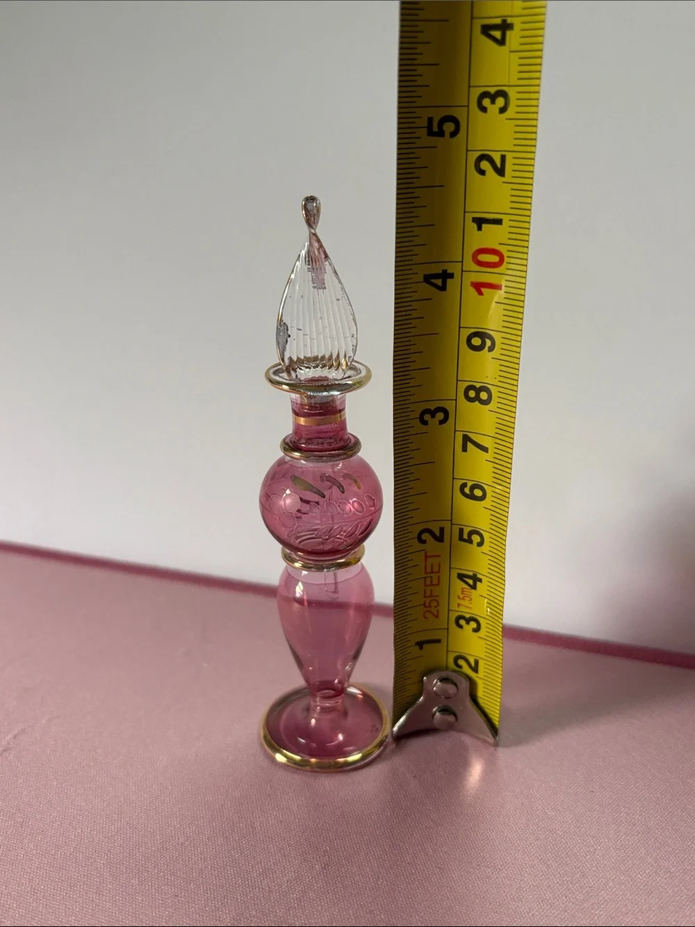 Egyptian Handblown Pink Glass Bottle with stopper